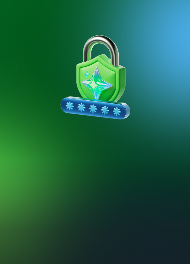 Green padlock with an ai sparkle above a password field