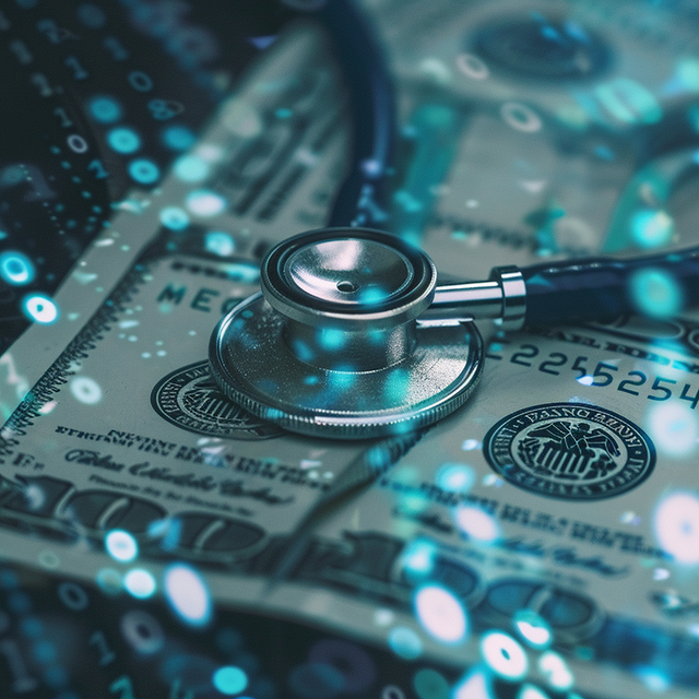 Binary code, American money, and a stethoscope