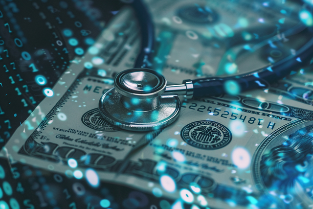 Binary code, American money, and a stethoscope