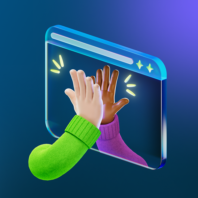 Two hands doing a high five with a screen between them
