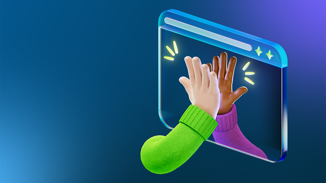 Two hands doing a high five with a screen between them