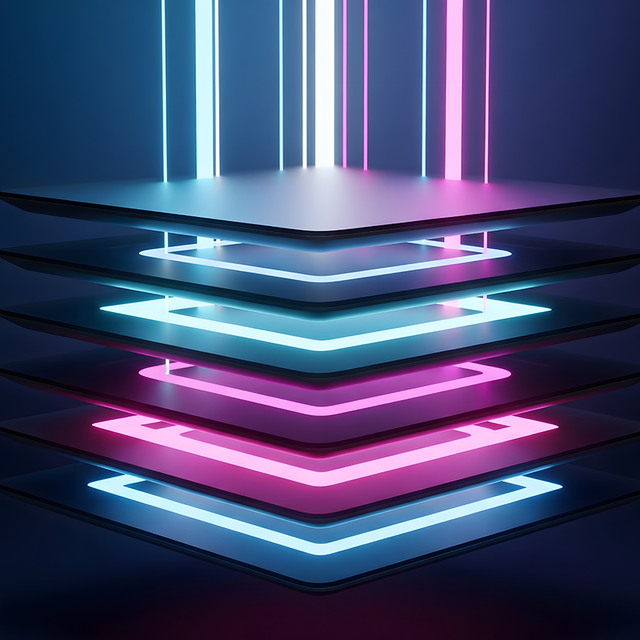 Futuristic technology layers with abstract neon light beams