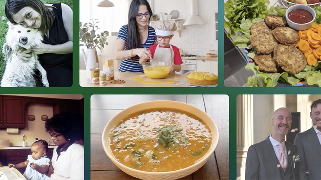 A collage of families and foods