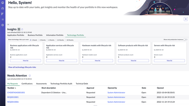 ServiceNow Application Portfolio Management screenshot