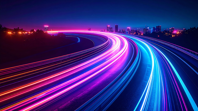 High-speed motion blur of a highway in a city