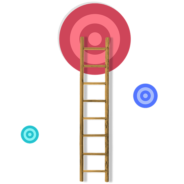 Graphic shows a wooden ladder leaning against a large target