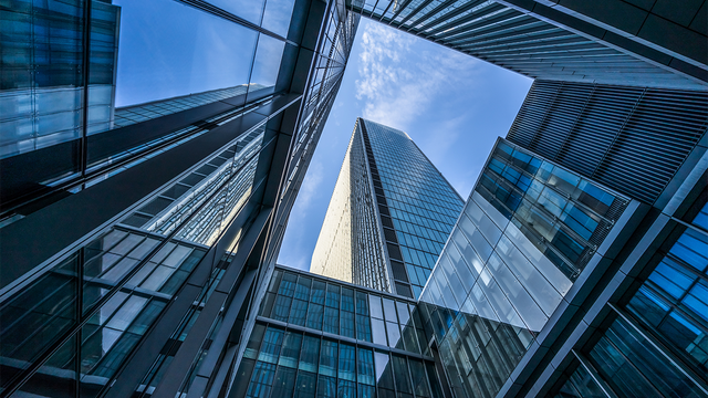 Glass architecture of a modern building in the city