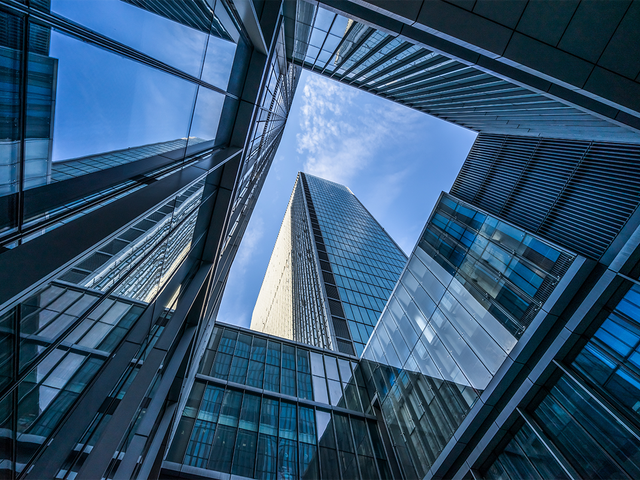Glass architecture of a modern building in the city
