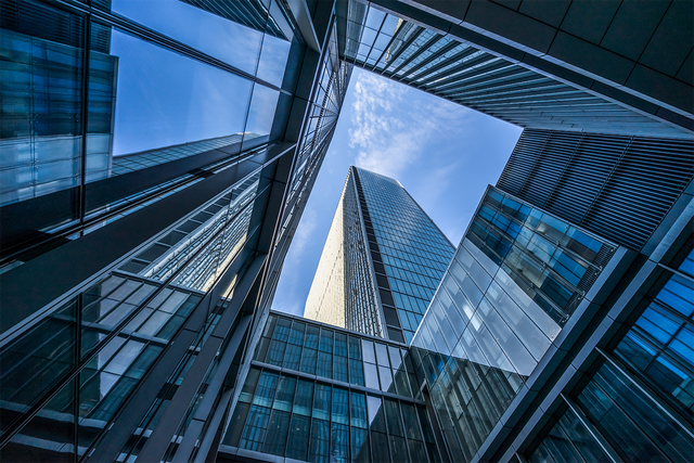 Glass architecture of a modern building in the city