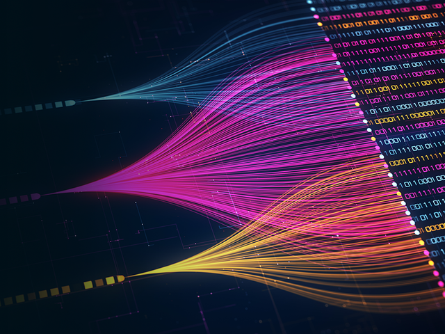 Abstract big data visualization with colorful data streams
