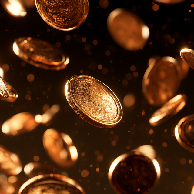 Tokens that look like coins falling through the air