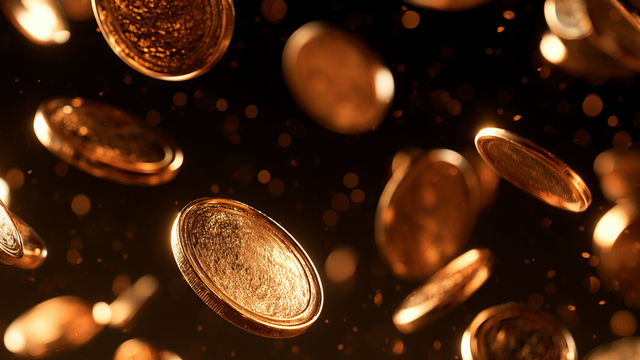 Tokens that look like coins falling through the air