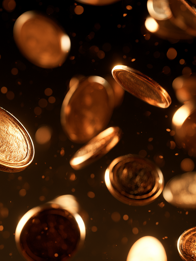 Tokens that look like coins falling through the air