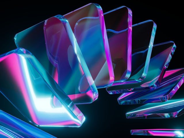 Blue and purple prismatic glass sqaures 3D graphic