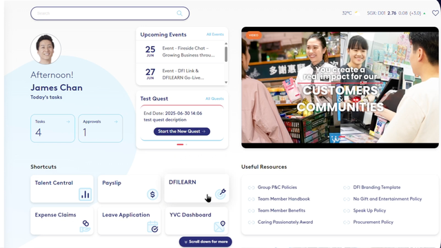 DFI Link employee portal screenshot