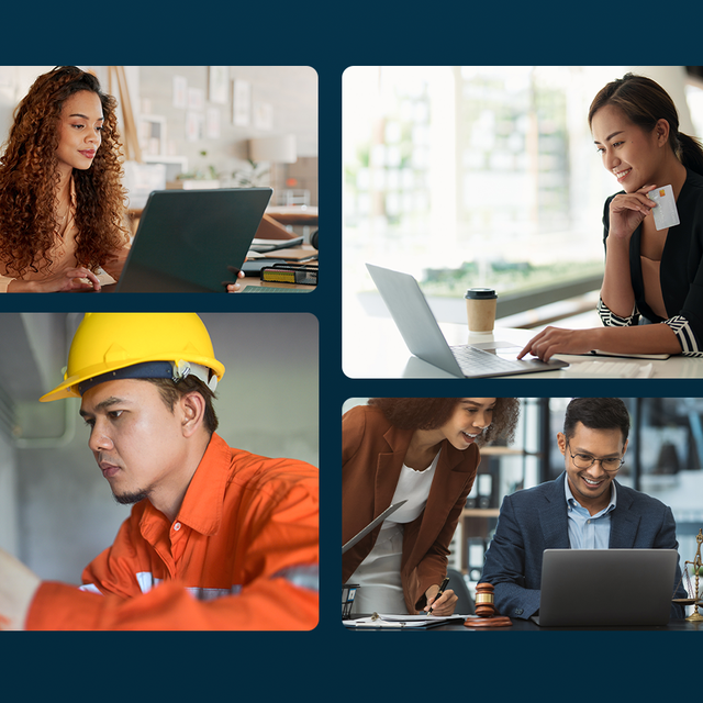 four images of people working in various industries