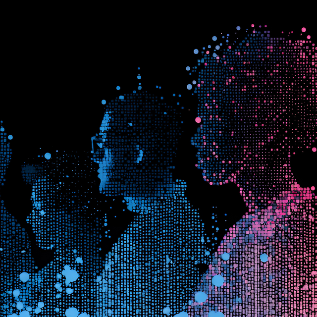Digital human figures made of particles and light trails