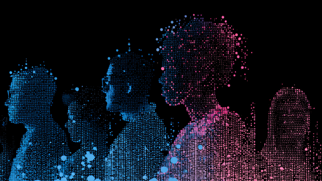 Digital human figures made of particles and light trails