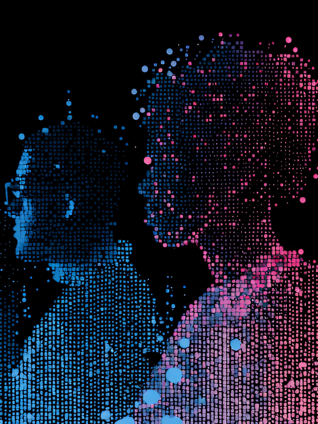 Digital human figures made of particles and light trails