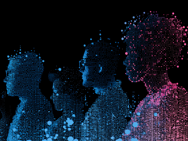 Digital human figures made of particles and light trails