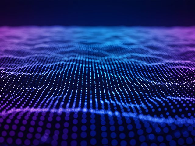 Abstract digital wave pattern with blue and purple gradient light effect