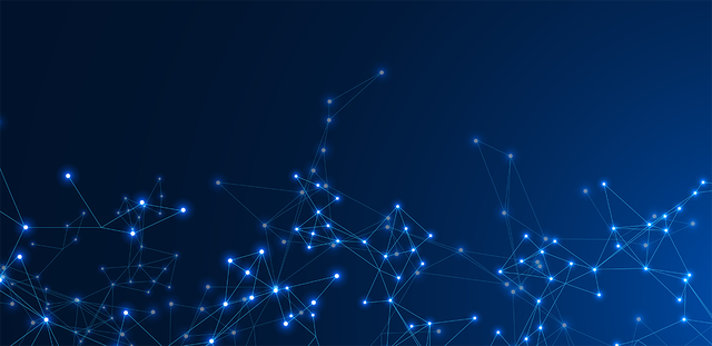 Lines connecting dots on a blue background