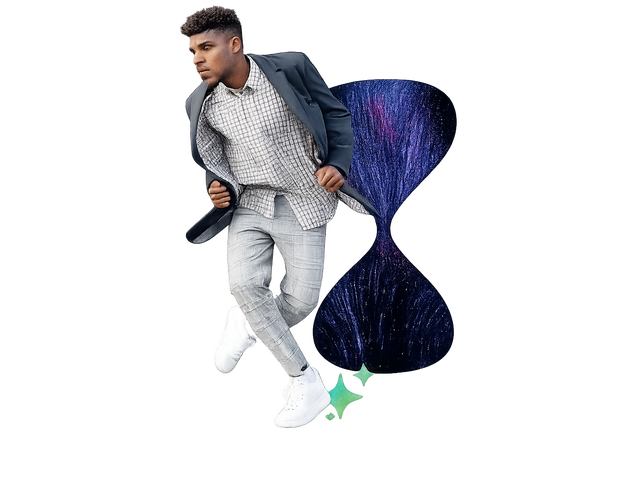 Male dancing with AI sparkle in background