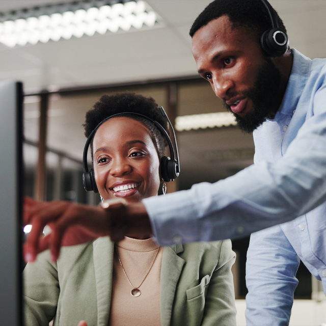 Reinventing CRM: a blue abstract circular graphic resembling the iris of an eye