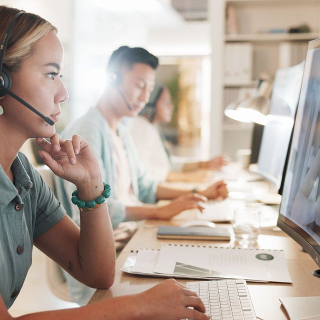 Customer service agents working in a call center