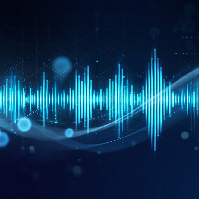 Glowing blue audio frequency visualization with abstract light effects