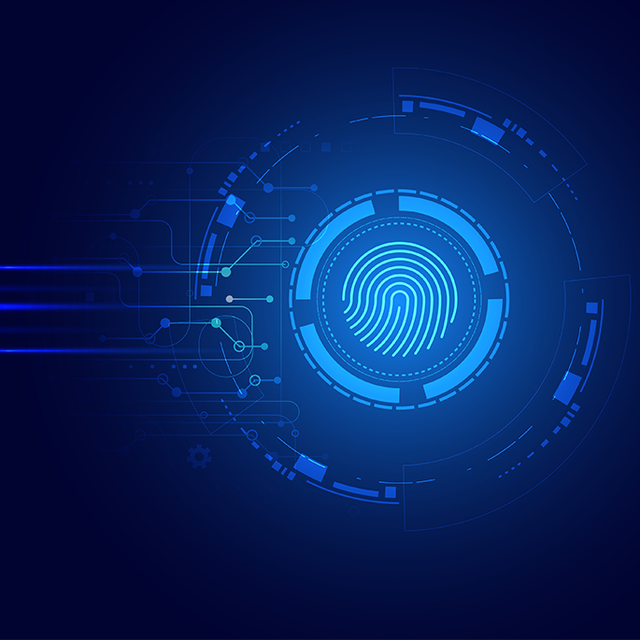 Abstract circle digital cybersecurity fingerprint connection and communication futuristic on blue background