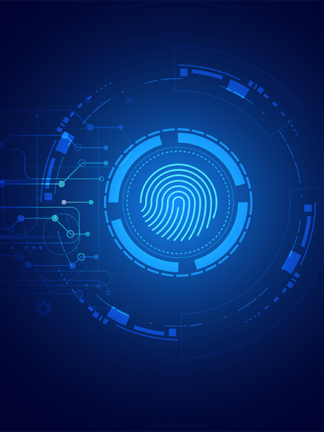 Abstract circle digital cybersecurity fingerprint connection and communication futuristic on blue background
