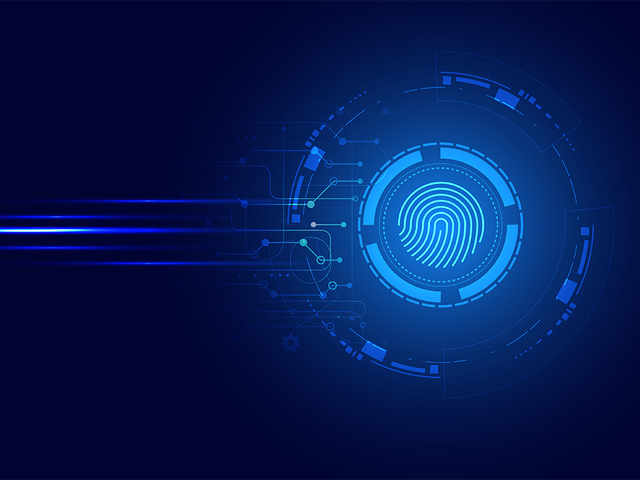 Abstract circle digital cybersecurity fingerprint connection and communication futuristic on blue background
