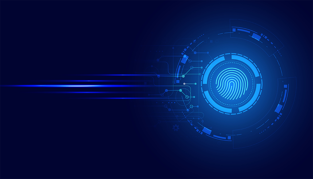 Abstract circle digital cybersecurity fingerprint connection and communication futuristic on blue background