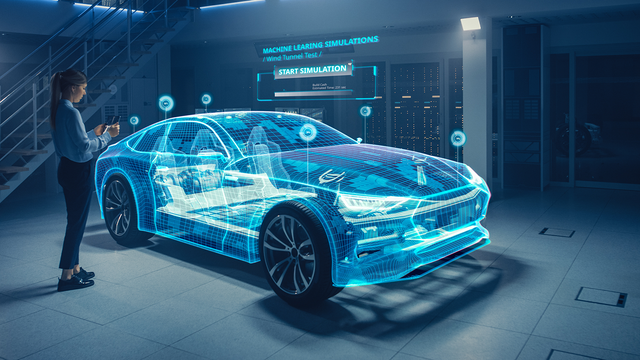 Blue 3D visualization of a car