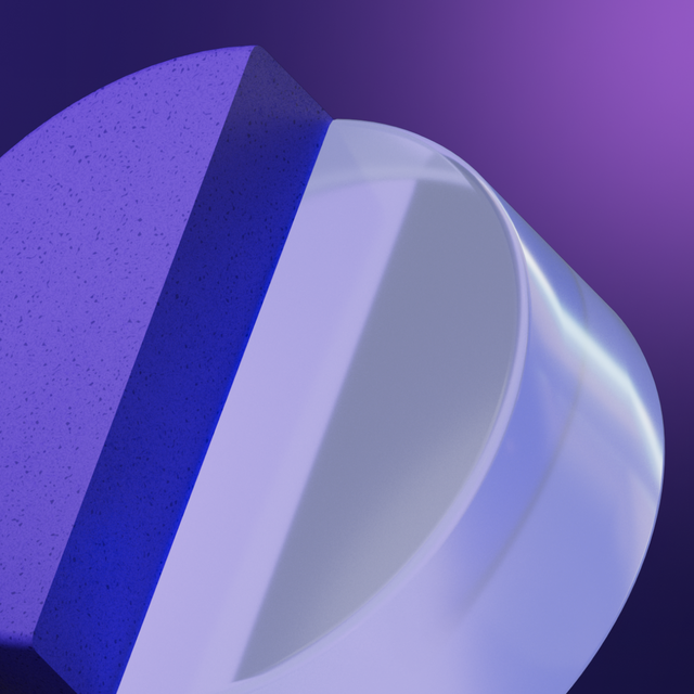 Abstract 3D geometric shapes in layered purple tones