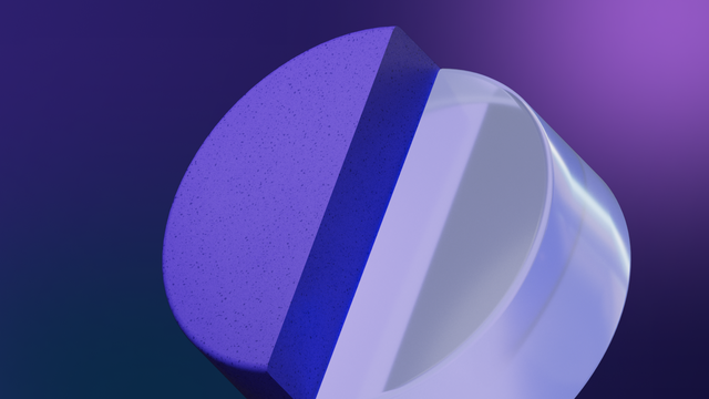 Abstract 3D geometric shapes in layered purple tones