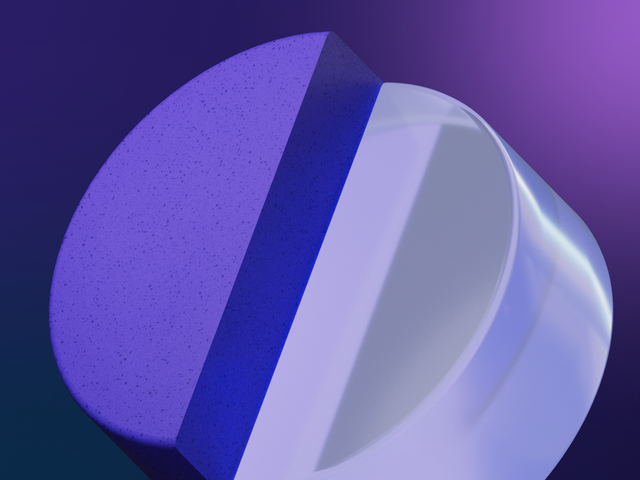 Abstract 3D geometric shapes in layered purple tones