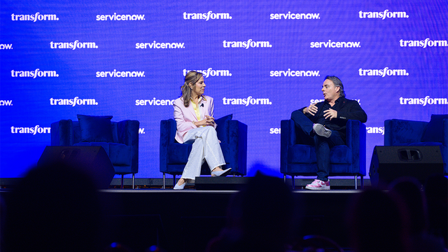 ServiceNow Chief People Officer Jacqui Canney and Lars Schmidt, talent strategy expert, on stage at Transform 2026