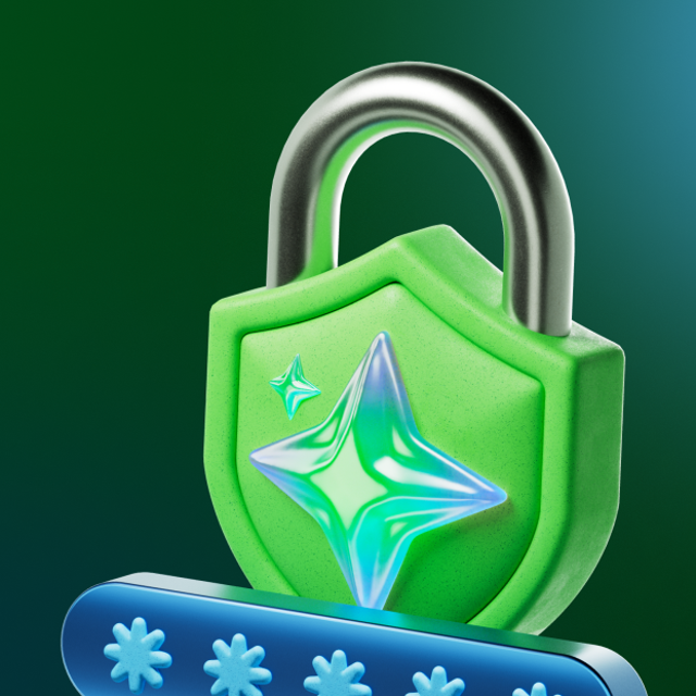 Green padlock with an ai sparkle above a password field