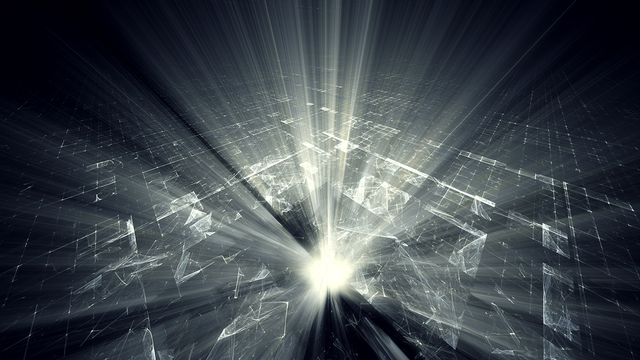 Abstract black and white background with a bright light in the center shooting rays up and out