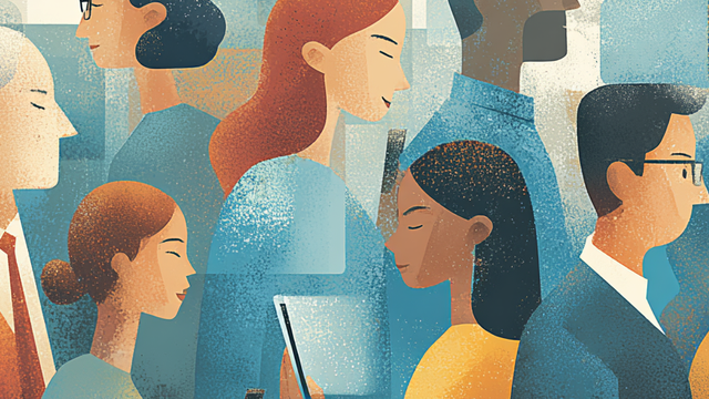 Illustration of people walking while looking at devices