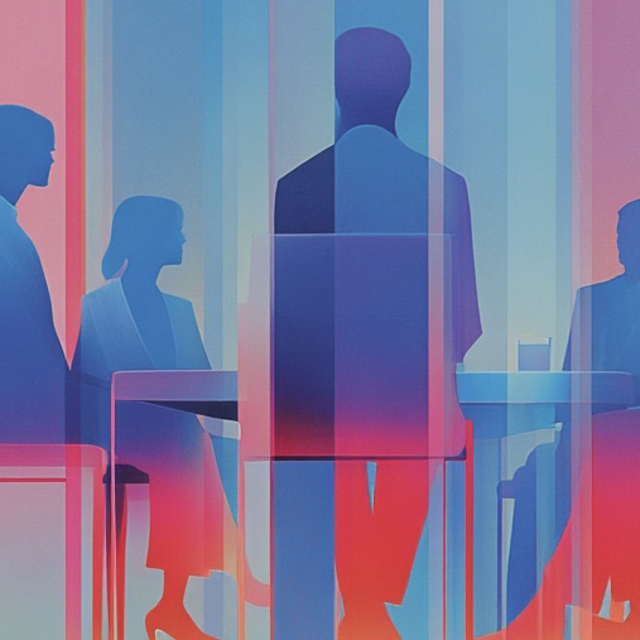 Illustration of business workers in a meeting around a conference table