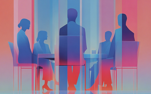 Business leader sitting in a corner office working on a laptop