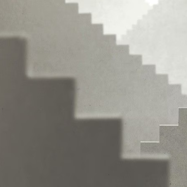 Drawing of a person standing on steps looking up