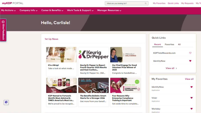 MyKDP Keurig Dr Pepper employee portal screenshot
