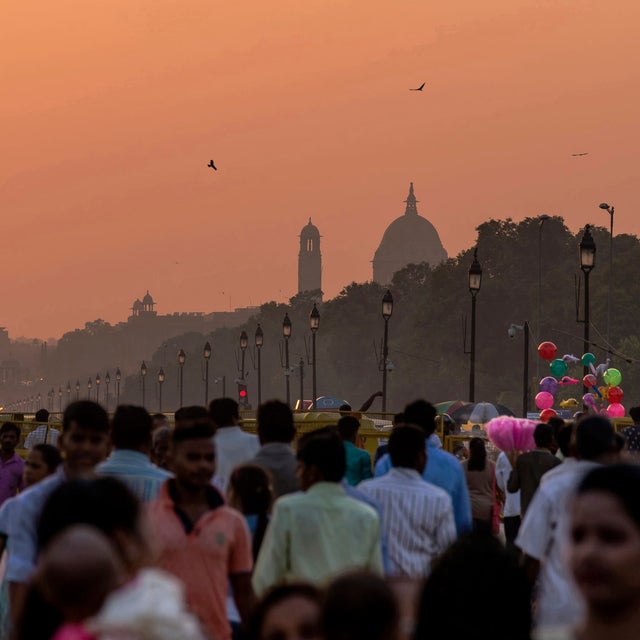 People gathered in front of India government buildings