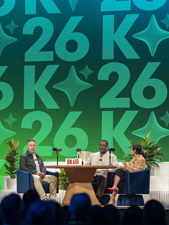 ServiceNow Vice Chairman Nick Tzitzon with actor Idris Elba and Dr. Rumman Chowdhury
