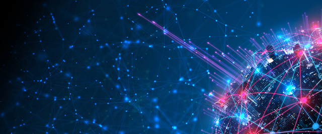 Abstract wireless network and connection technology concept with city background at night 