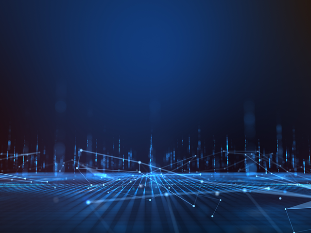 Abstract image of dots connected by lines on a plane against a blue background